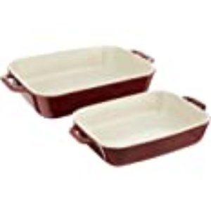STAUB Ceramics Rectangular Baking Dish Set, 2 pc, Red